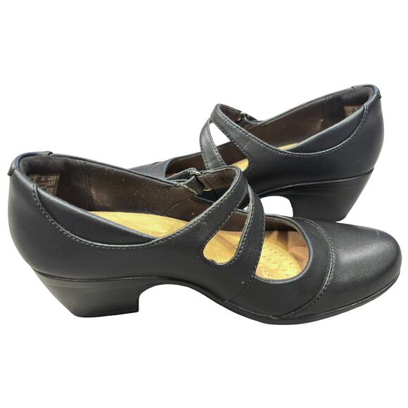 Clarks Collection Black Leather Mary Jane Heels Women’s 9 Comfort Shoes - Picture 7 of 10